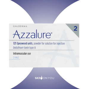Azzalure box for botulinum toxin type A, labeled 125 Speywood units, powder for injection, intramuscular use, contains 2 vials.