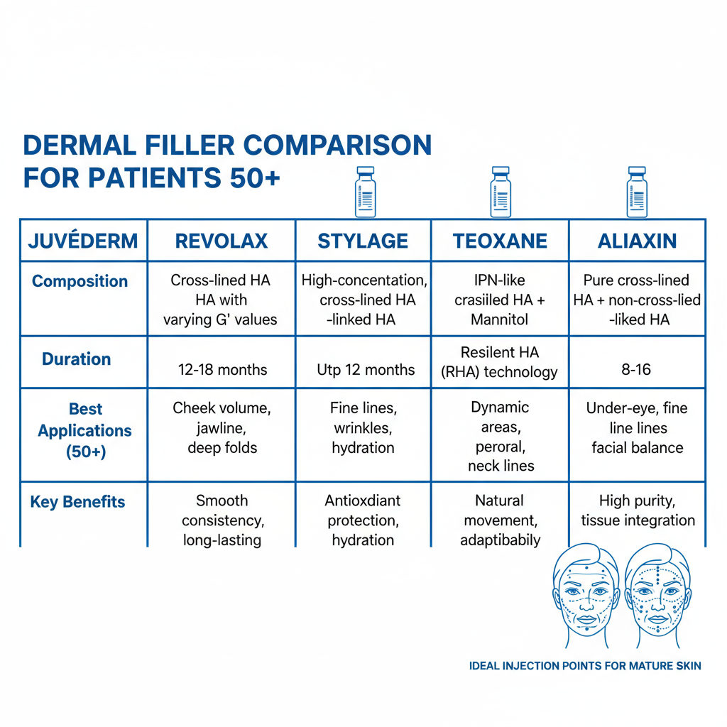Dermal Filler Comparison Chart for Mature Skin - Skin on You Dermal Filler Comparison Chart for Mature Skin